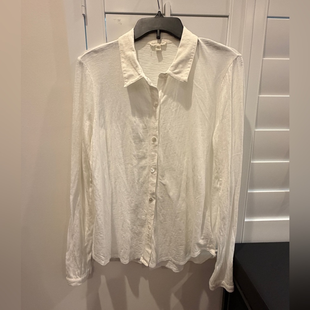 Eileen Fisher Organic Cotton White Button Down Top Size Medium